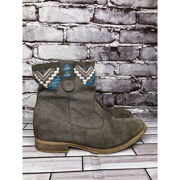 Anthropologie Howsty Gray Suede Western Heel Ankle Boots Women’s Sz 39EU/8.5M US - Picture 4 of 16